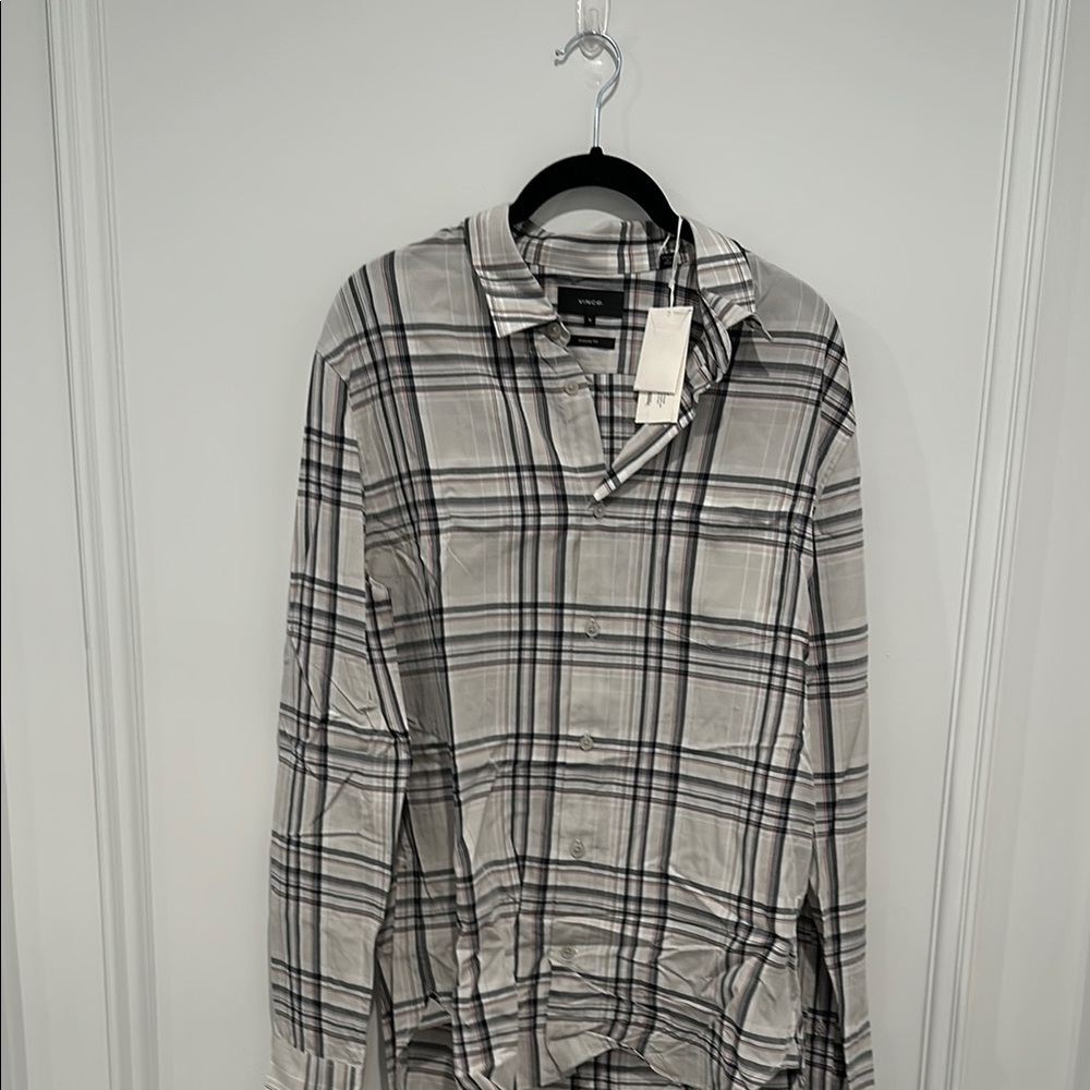 Vince Gray Plaid Button-Up Shirt